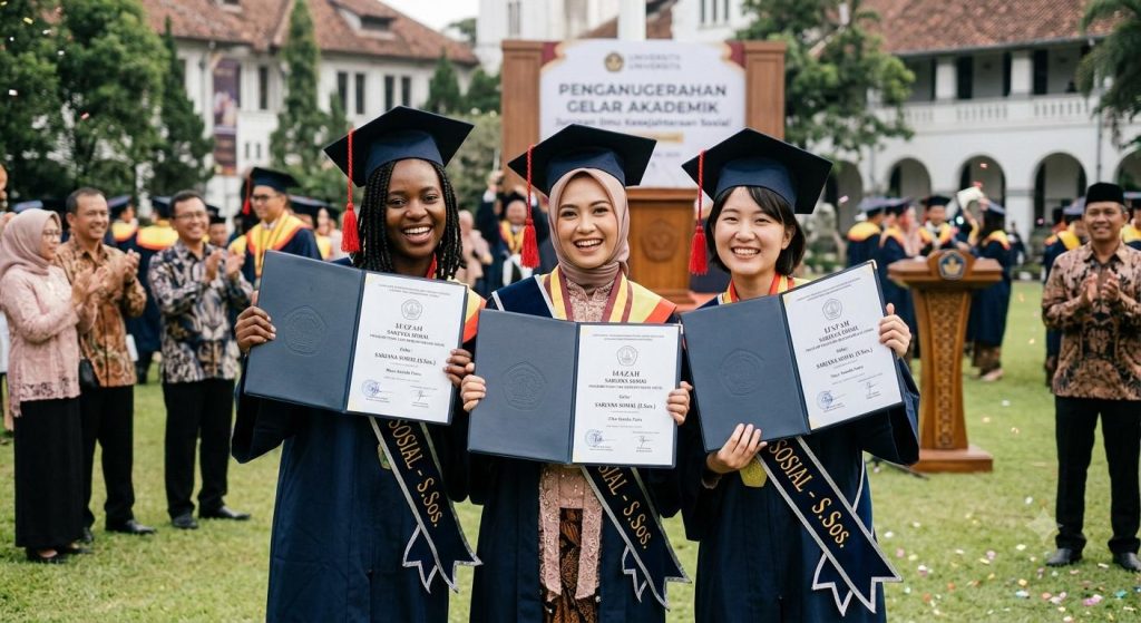 Simbol kelulusan dan gelar sarjana untuk lulusan Jurusan Ilmu Kesejahteraan Sosial